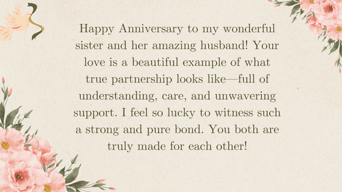 Romantic Anniversary Wishes for Your Sister and Her Spouse